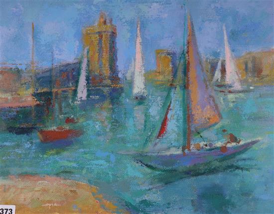 Frank Griffiths (1889-1979), oil on board, The Towers, La Rochelle, inscribed verso, 40 x 51cm, unframed